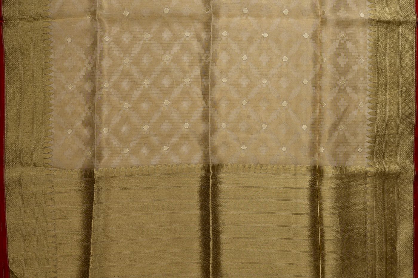 Kora Silk Banarasi № 01. translucent kora organza silk woven with real zari kadhwa florals. Photographed at Trisha Silks Jubilee Hills.