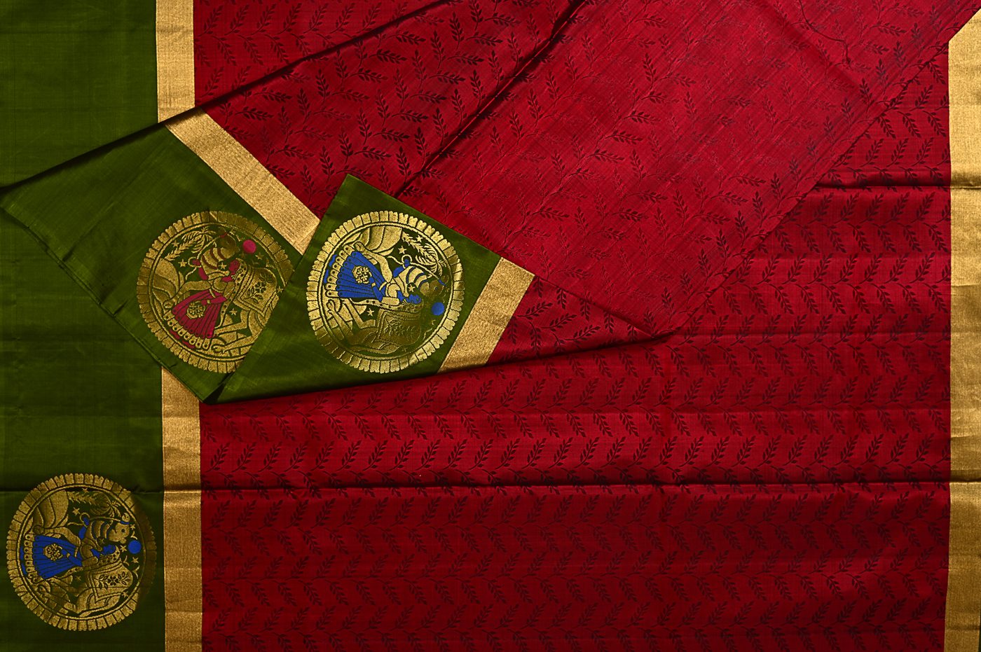 Kanjivaram Silk № 16. three shuttle weave, pure mulberry silk, real zari and temple borders. Photographed at Trisha Silks Jubilee Hills.