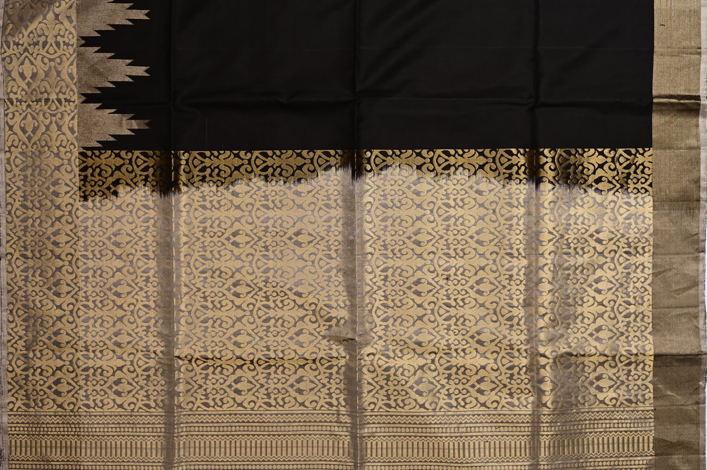 Kanjivaram Silk № 18. three shuttle weave, pure mulberry silk, real zari and temple borders. Photographed at Trisha Silks Jubilee Hills.