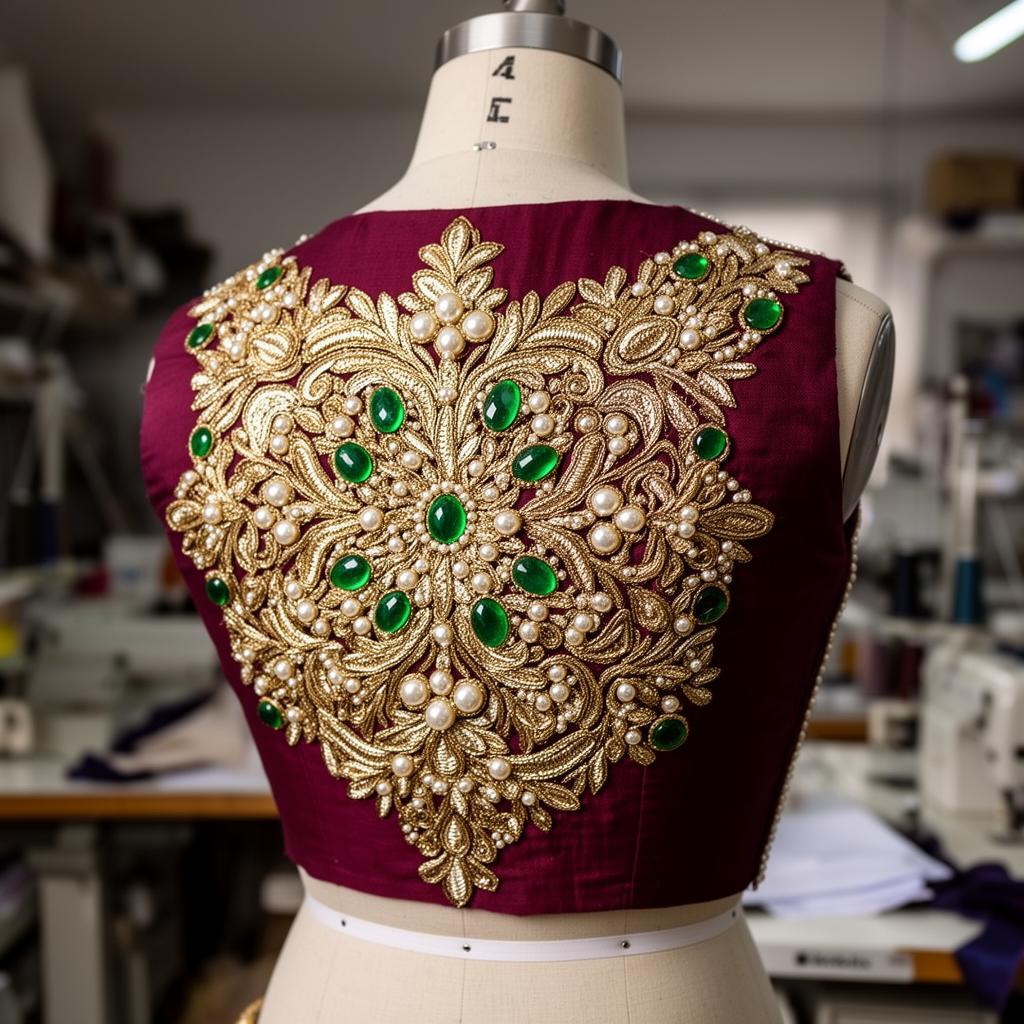 Hand-embroidered zardozi blouse at Trisha Silks Hyderabad