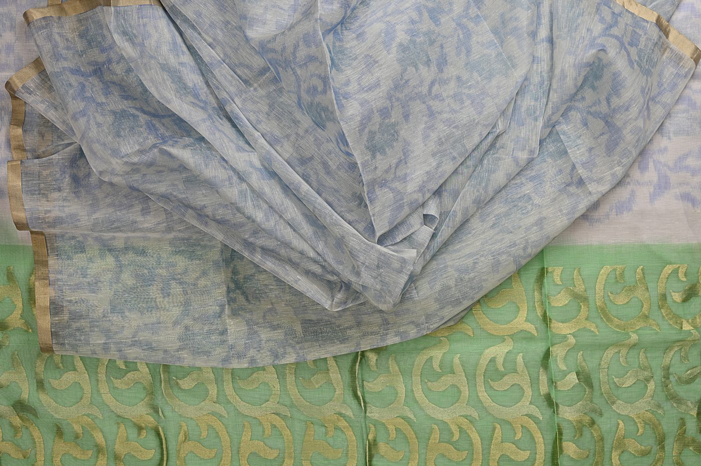 Pure Linen № 01. breathable pure linen yarns, often with a fine zari border or stripe. Photographed at Trisha Silks Jubilee Hills.