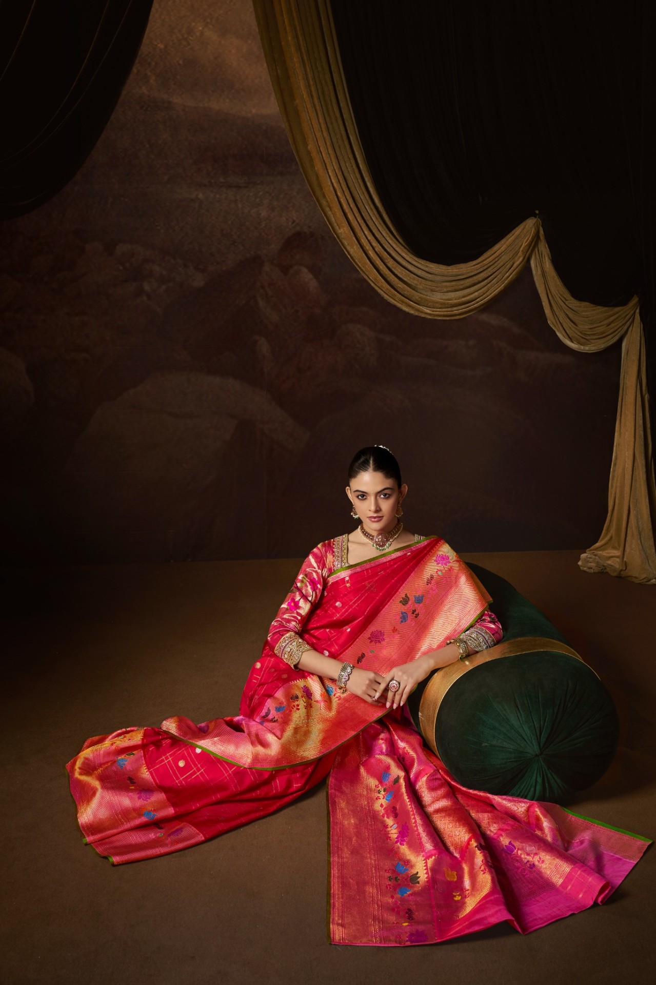 Maharashtrian bride in a Paithani saree, shipped from Trisha Silks Hyderabad to Pune