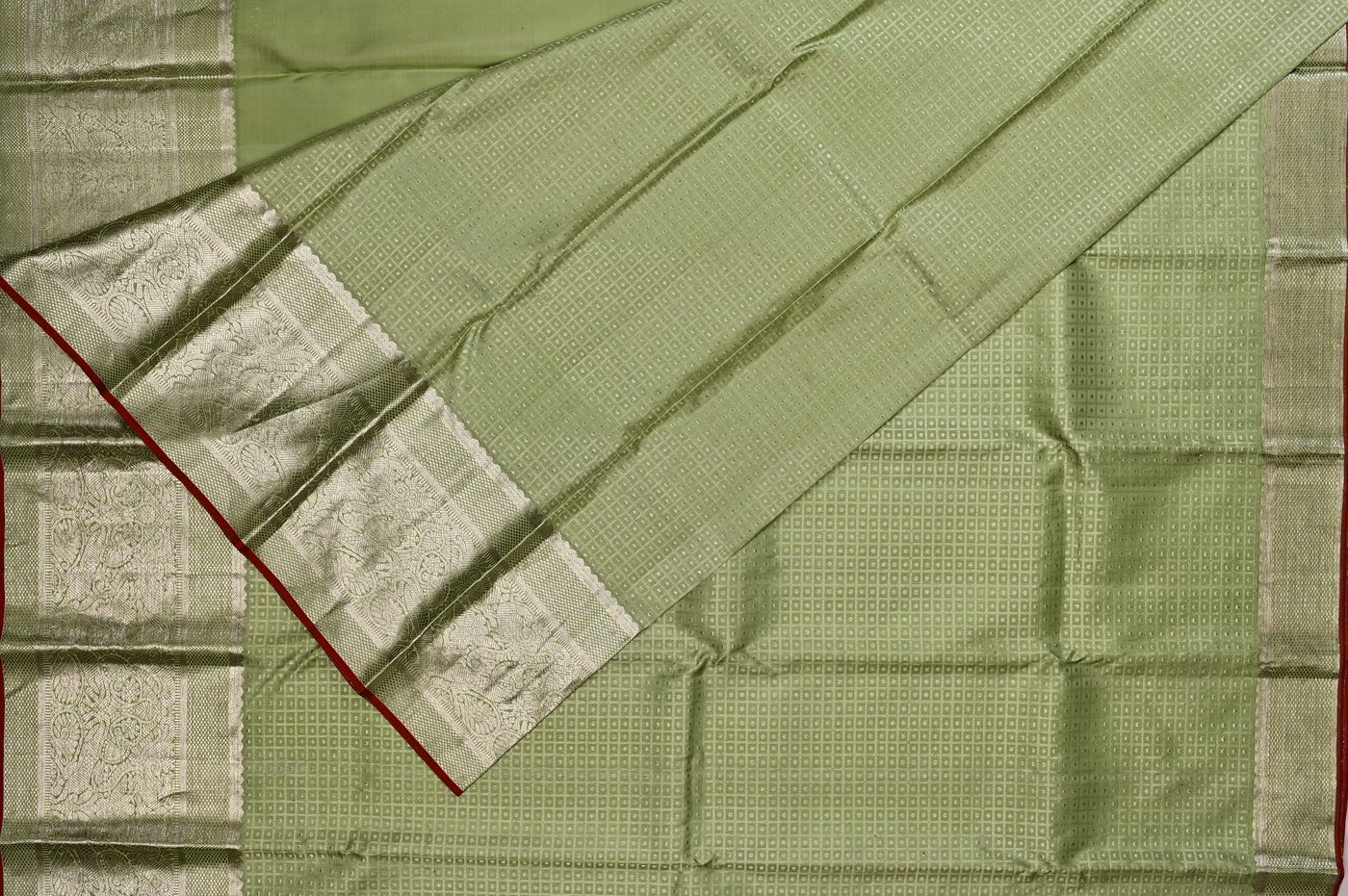 Kanjivaram Silk № 30. three shuttle weave, pure mulberry silk, real zari and temple borders. Photographed at Trisha Silks Jubilee Hills.